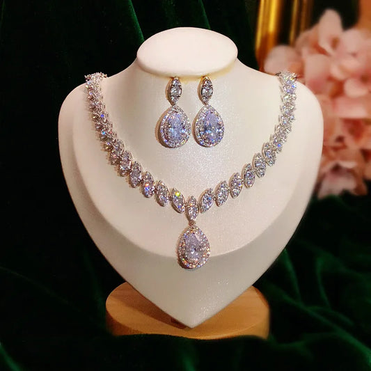 Fine Jewelry Sets For Women Water Vintage Drop Cubic Zirconia Created Gemstone Necklaces Drop Earring Bridal Wedding Bijoux