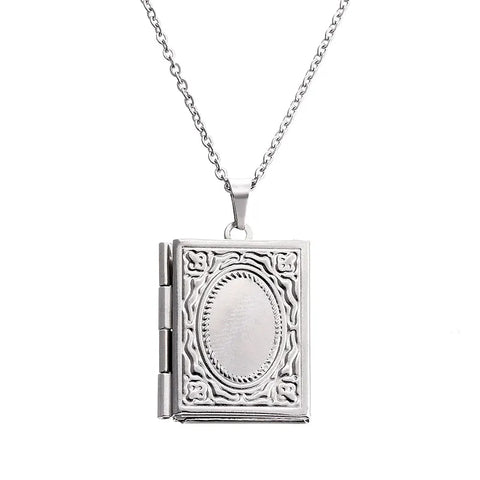 1pc Carved Designs Round Photo Frame Pendant Necklace Stainless Steel Charms Locket Necklaces Women Men Fashion Memorial Jewelry