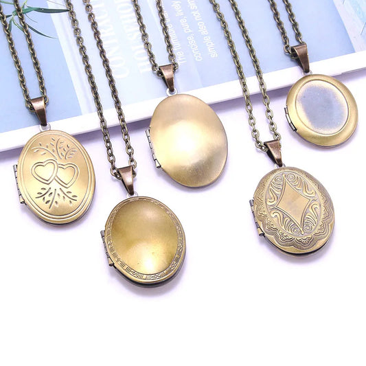 Necklace Oval Shape Copper Heart Necklace Pendant Chain Jewelry Party Beauty Girls Photo Locket Jewelry For Women