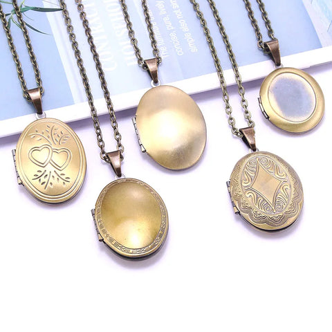 Necklace Oval Shape Copper Heart Necklace Pendant Chain Jewelry Party Beauty Girls Photo Locket Jewelry For Women