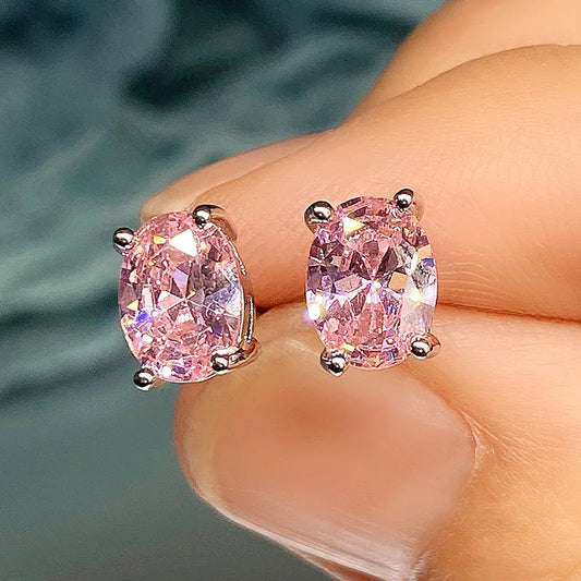 Huitan Simple Stud Earrings with Oval CZ