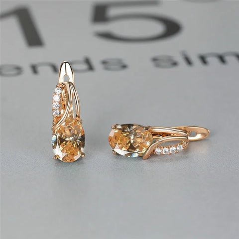 Aqua Blue Zircon Oval Stone Earrings Multicolor Crystal Hoop Earrings