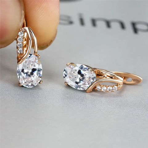 Aqua Blue Zircon Oval Stone Earrings Multicolor Crystal Hoop Earrings