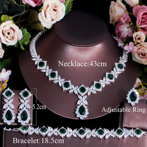 CWWZircons Luxury Big Green CZ Women Wedding Costume Jewellery Necklace 4 pcs African Dubai Bridal Party Jewelry Sets T597