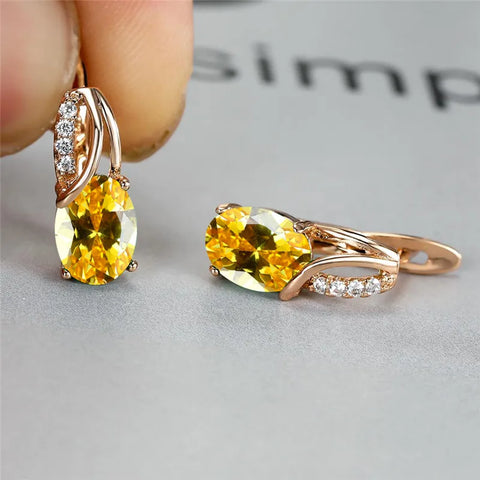 Aqua Blue Zircon Oval Stone Earrings Multicolor Crystal Hoop Earrings