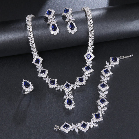 Emmaya Zircons Luxury Big Green CZ Women Wedding Costume Jewellery Necklace 4 pcs African Dubai Bridal Party Jewelry Sets