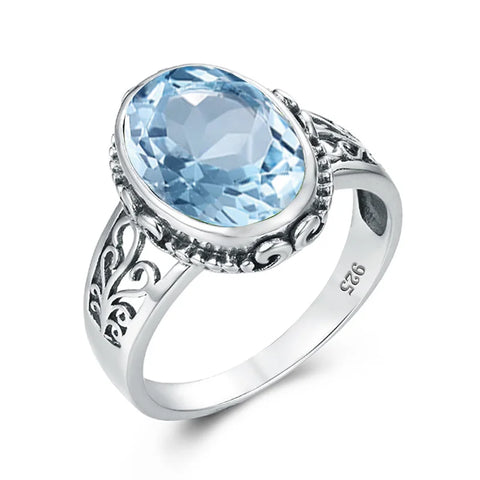 Classic Vintage Silver 925 Aquamarine Ring