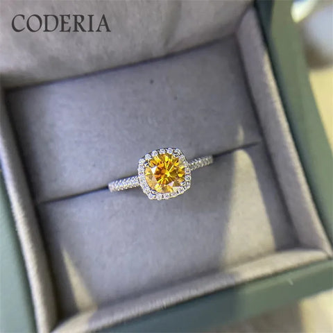 Yellow Moissanite Platinum plated Engagement Rings