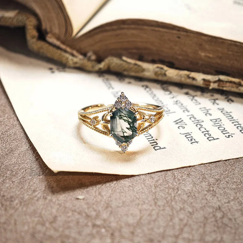 LAMOON Green Moss Agate Ring - BOLEVARD RING