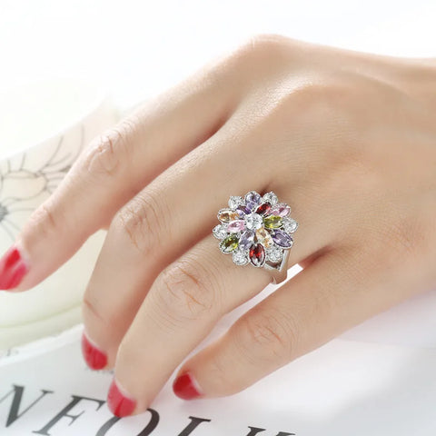 New Female Jewelry Silver Color Hollow-out Blue Flower