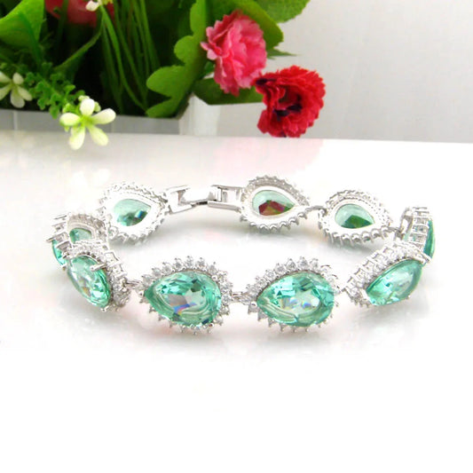 Silver Bracelet Natural Green Spinel Stone