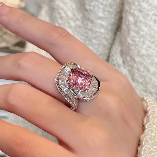 Charms Pink Quartz Wedding Flower Rings