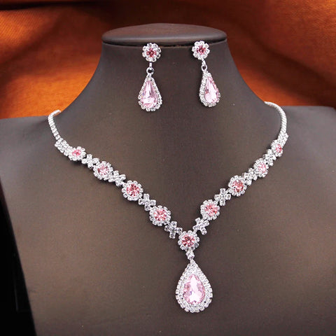 Rhinestone Flower Necklace Set