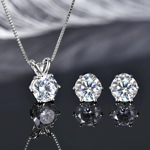 Classic 3.0cttw. D Round Moissanite Pendant Necklace Earrings Set for Women Couples Men s925 Silver Jewelry Sets GRA Certificate
