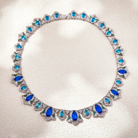 Designer Style Stud Earrings Necklace Women Lady Inlay Cubic Zircon Synthetic Sapphire Tassels Dinner Party Jewelry Sets