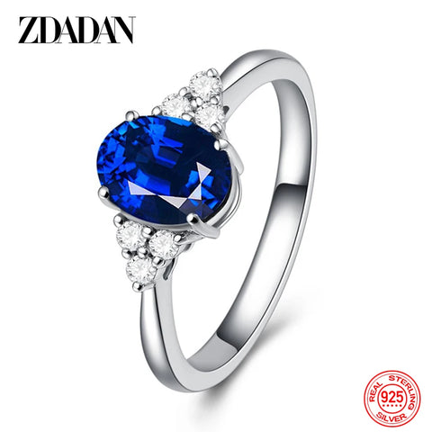 ZDADAN 925 Silver Round Sapphire Ring