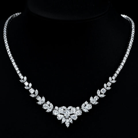 Wong Rain Luxury 925 Sterling Silver Pear White Sapphire Gemstone Pendant Necklace for Women Wedding Engagement Fine Jewelry