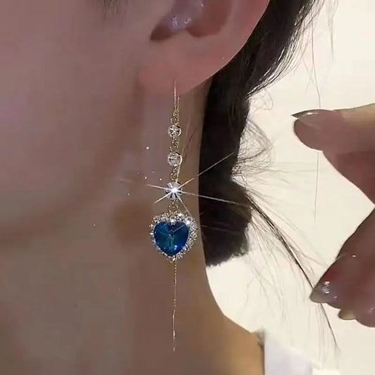 New Blue Heart Shaped Zircon Earrings