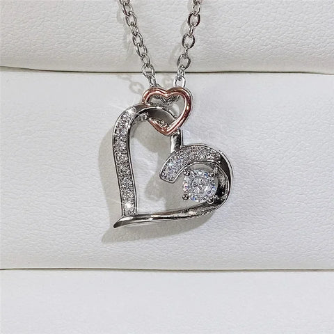 Double Heart Design Pendant Necklace