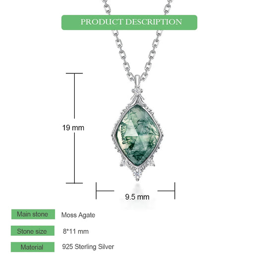 WES 925 Sterling Silver Unique Natural 8*11mm Moss Agate Pendant Necklace for Woman Forest Jewelry Engagement Gift Wholesale