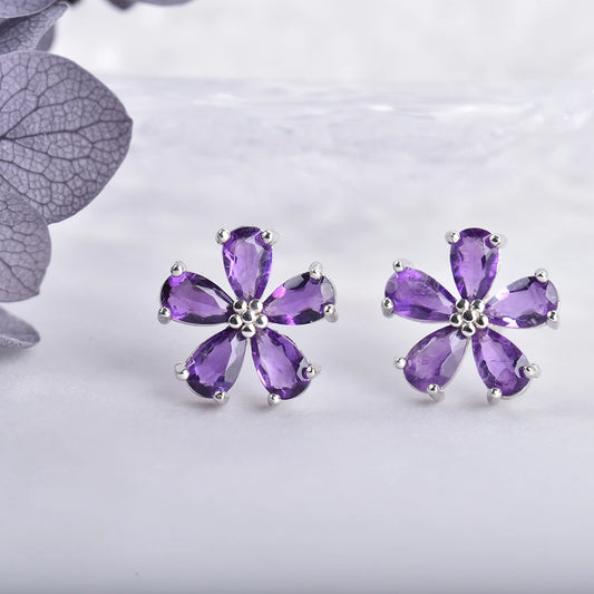 ITSMOS Purple Amethyst Flower Earrings