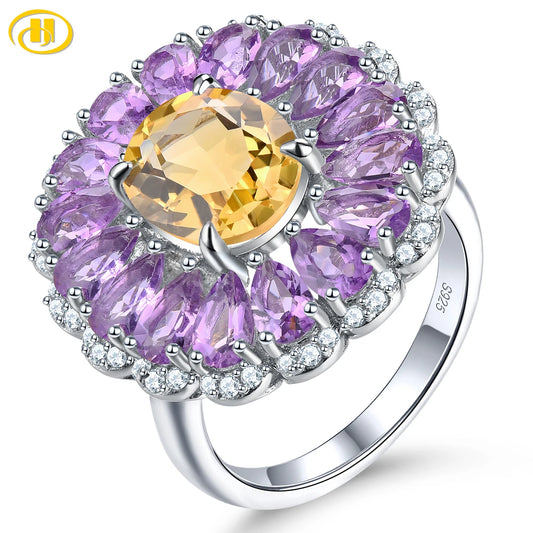 Natural Pink Amethyst Citrine Sterling Silver Ring