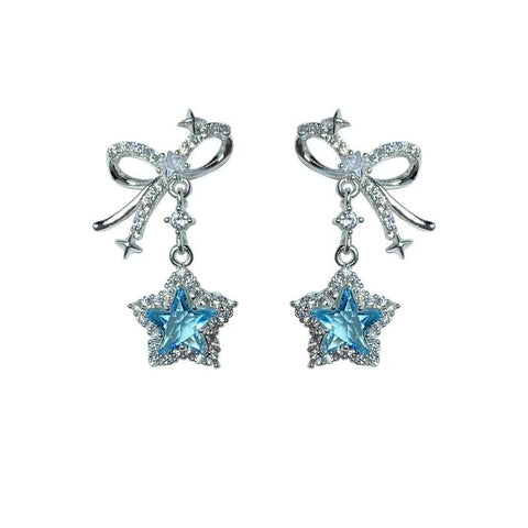 Kpop Y2K Blue Crystal Star Pendant Earrings