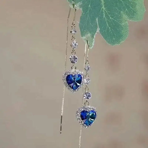 New Blue Heart Shaped Zircon Earrings