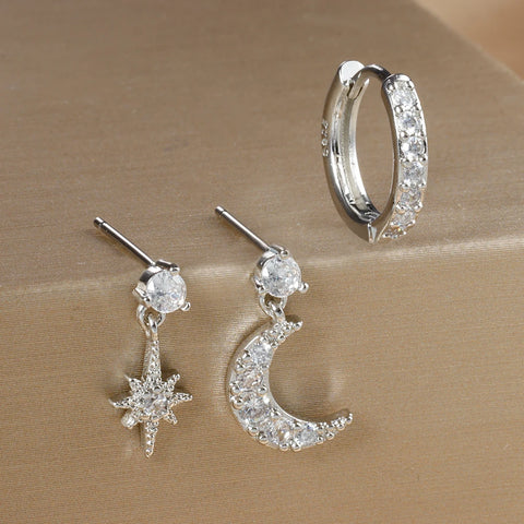 3PCS Luxury Star Pendant Piercing Earrings