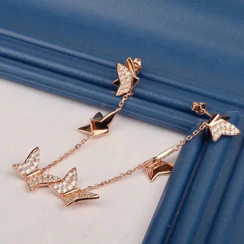 Original 2025 New Trend Fine Jewelry Set Charm Pink Butterfly Crystal Fashion Necklace Bracelet Earrings for Women's Party Gifts