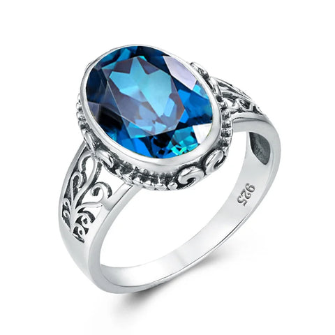 Classic Vintage Silver 925 Aquamarine Ring