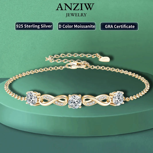 18k Gold Plated 5mm 1.5CTW Moissanite Infinity Bracelet