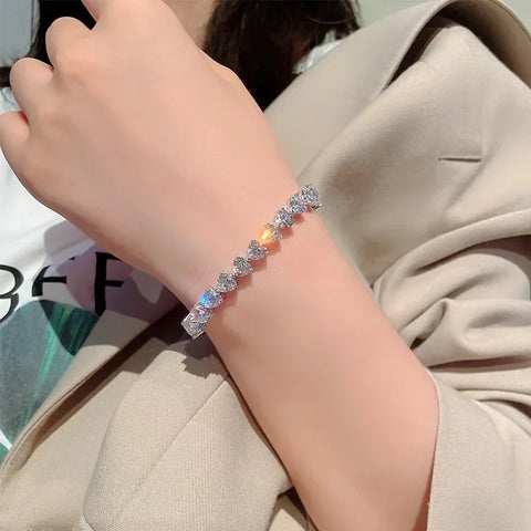 TFGLBU Cute 6mm Heart Cut Zircon Tennis Bracelet