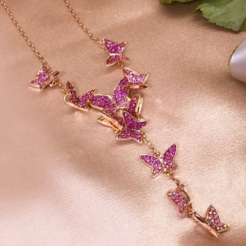Original 2025 New Trend Fine Jewelry Set Charm Pink Butterfly Crystal Fashion Necklace Bracelet Earrings for Women's Party Gifts