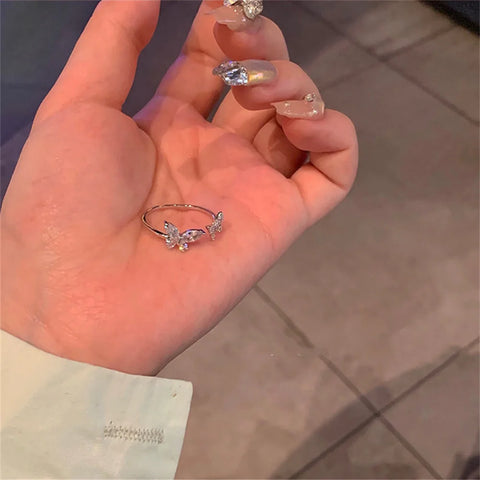 Fashion Adjustable Open Acrylic Crystal Butterfly Ring