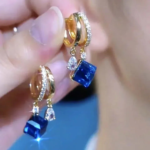 Trendy Geometric Square Crystal Zircon Dangle Earrings