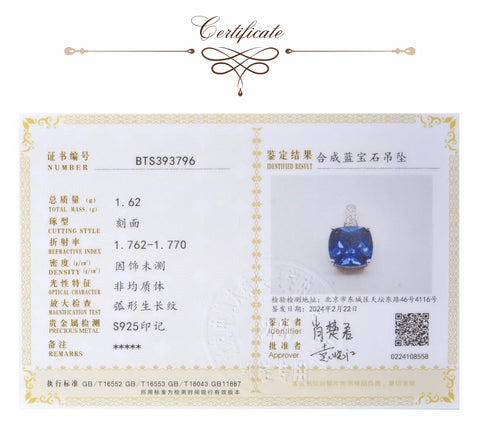 Potiy 4.73ct Cushion Created Sapphire Nano Emerald Tanzanite Pendant Necklace No Chain 925 Sterling Silver for Women valentines
