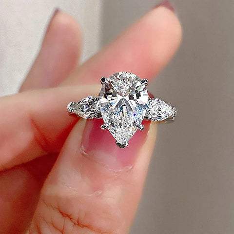 3ct Waterdrop Shape High Carbon Diamond Rings