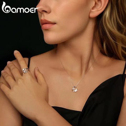 BAMOER Heart Necklaces for Women, Forever Love Moissanite 925 Sterling Silver Minimalist Heart Pendant Necklace Engagement Jewel