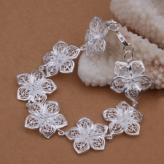 925 Sterling Silver Bracelet Flower Chain