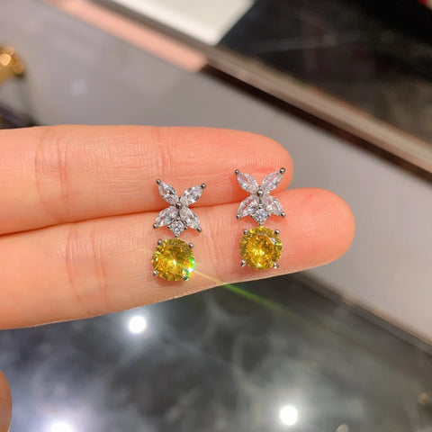Brilliant Yellow White High Carbon Diamond Luxury Jewelry Set Necklace Stud Earrings For Women Popular Anniversary Gift