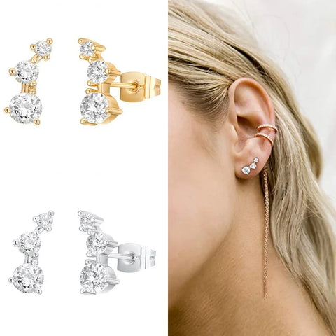 3Pcs Double Crystal Tragus Earring
