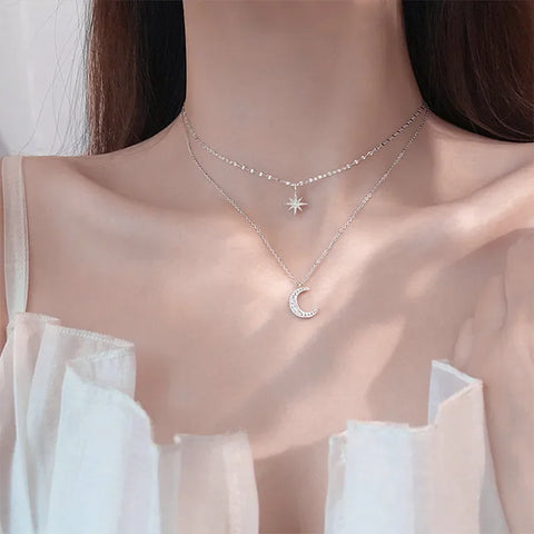 LATS New Shiny Butterfly Necklace Ladies Exquisite Double Layer Clavicle Chain Necklace Jewelry for Ladies Gift