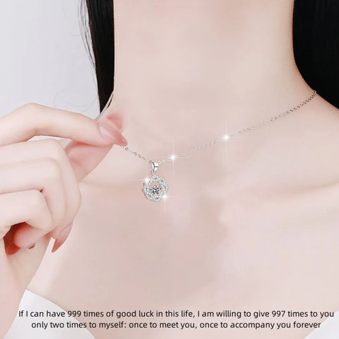 JEJIRCON S925 Sterling Silver Moissanite Necklace for Women 0.5CT Jumping Heart Moving Flower Versatile Pendant Clavicle Chain