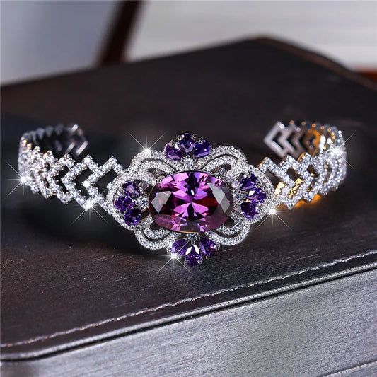 Charm Female Purple Zircon Stone Oval Bracelet