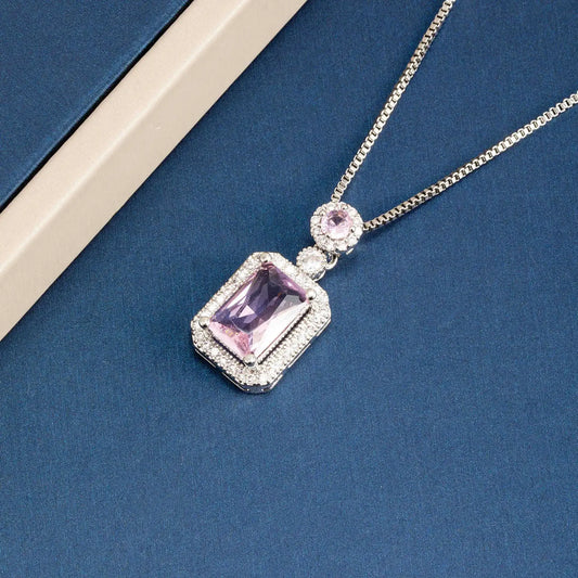 Women's Luxury Minimalist Square Pink Zirconia Pendant Necklace Fashionable Versatile Personalized Design Sugar Cube Necklace