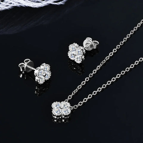 IOGOU 3 In 1 Clover Flower Pendant Necklace Earrings