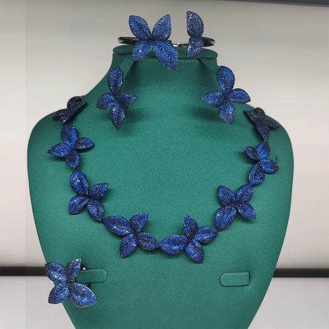 GODKI New Fashion African Multi Flowers Dubai Bridal Jewelry Set For Women Wedding Party Nigerian Choker Necklace Earring Set