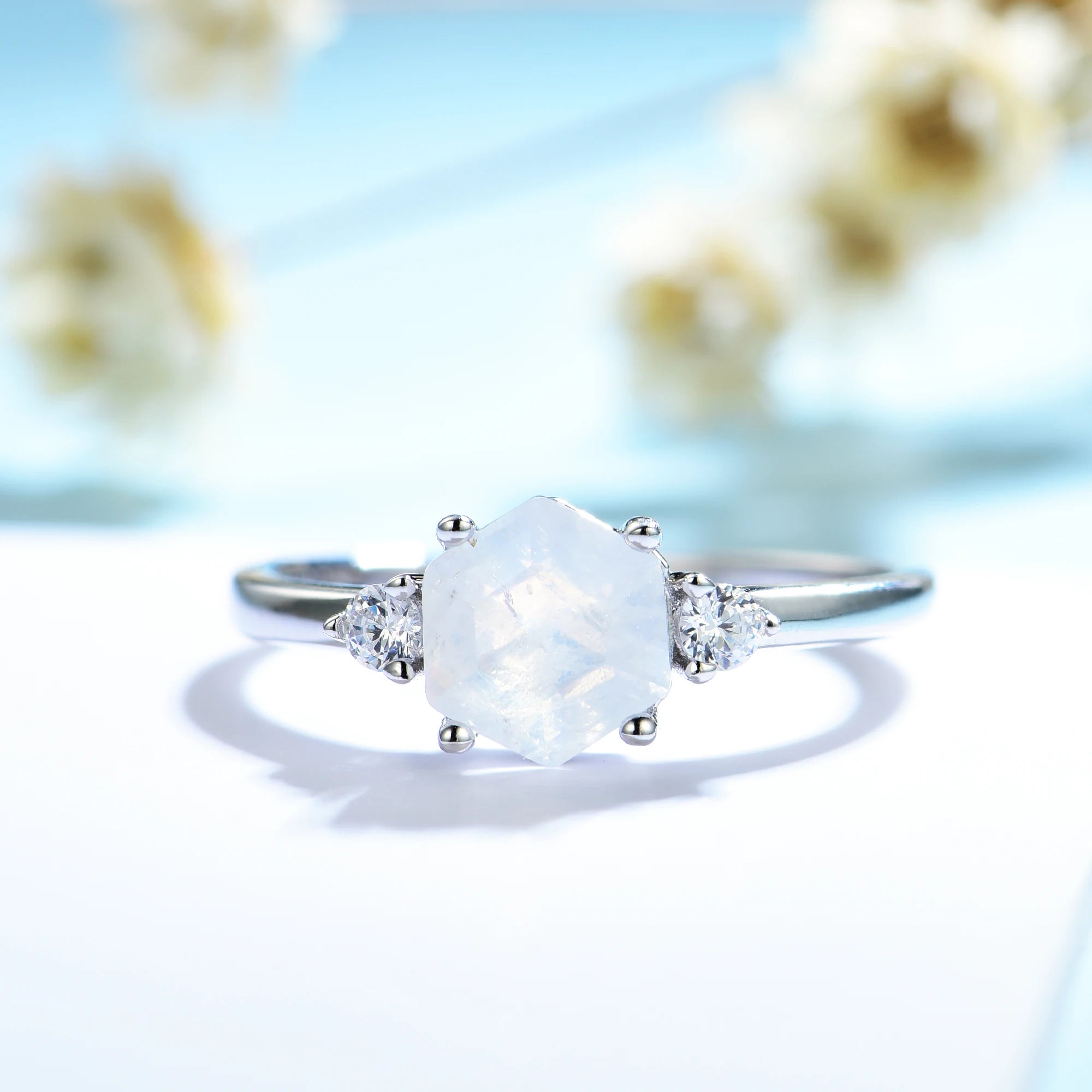 Luxyimagic Natural Moon Natural Moss Agate Gemstones Ring - BOLEVARD RING