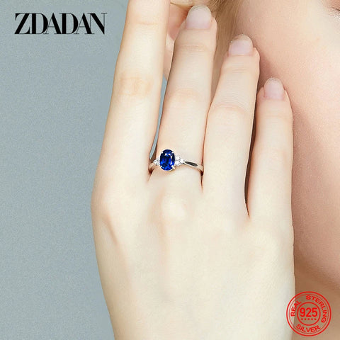 ZDADAN 925 Silver Round Sapphire Ring